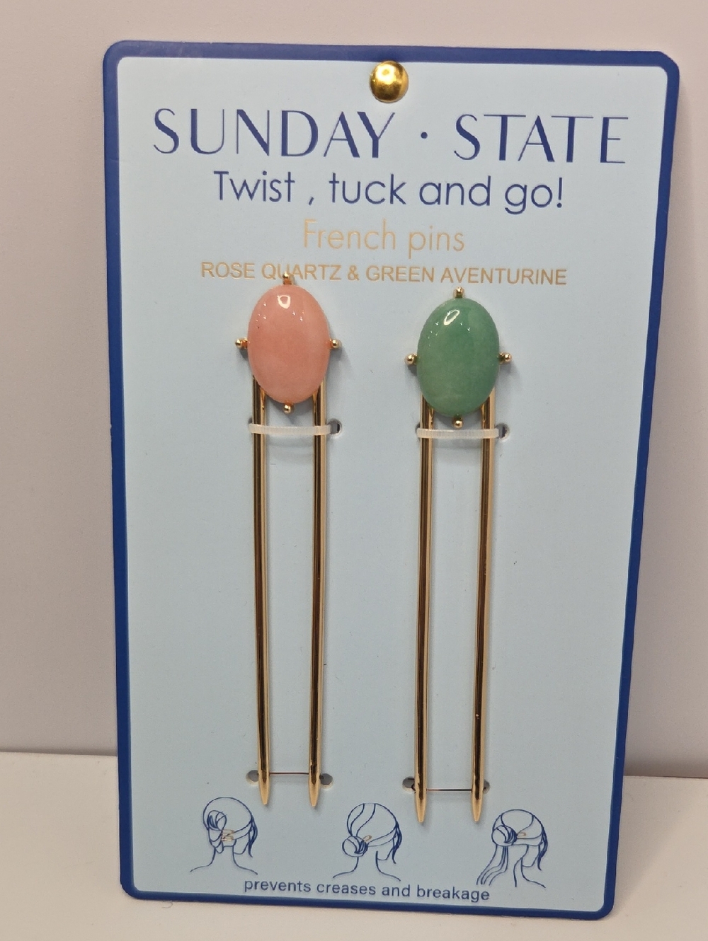 💚▪️SUNDAY STATE▪️ Rose Quartz & Green Aventurine French Pins Set Of 2